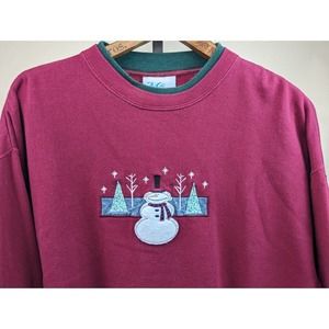 Vintage 90s MCC Energy Sportswear Womens Ugly Holiday Sweatshirt Red Snow Man XL